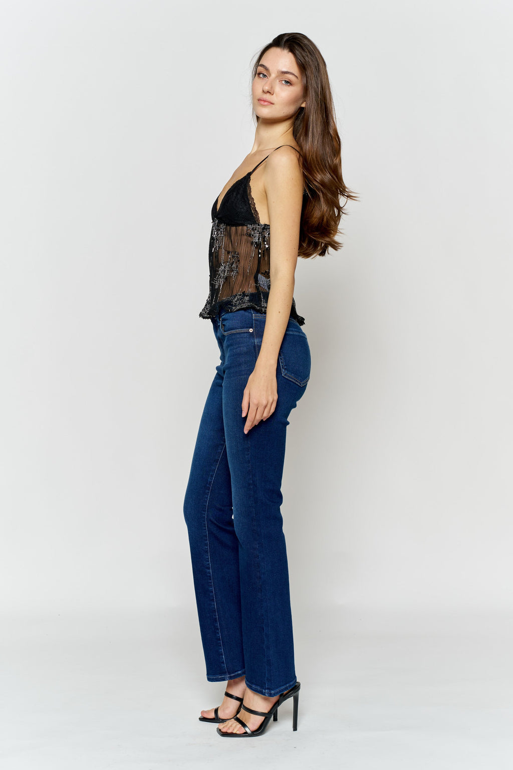 Women's bootcut jeans boots in dark blue denim for stylish everyday wear