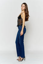 Women's bootcut jeans boots in dark blue denim for stylish everyday wear