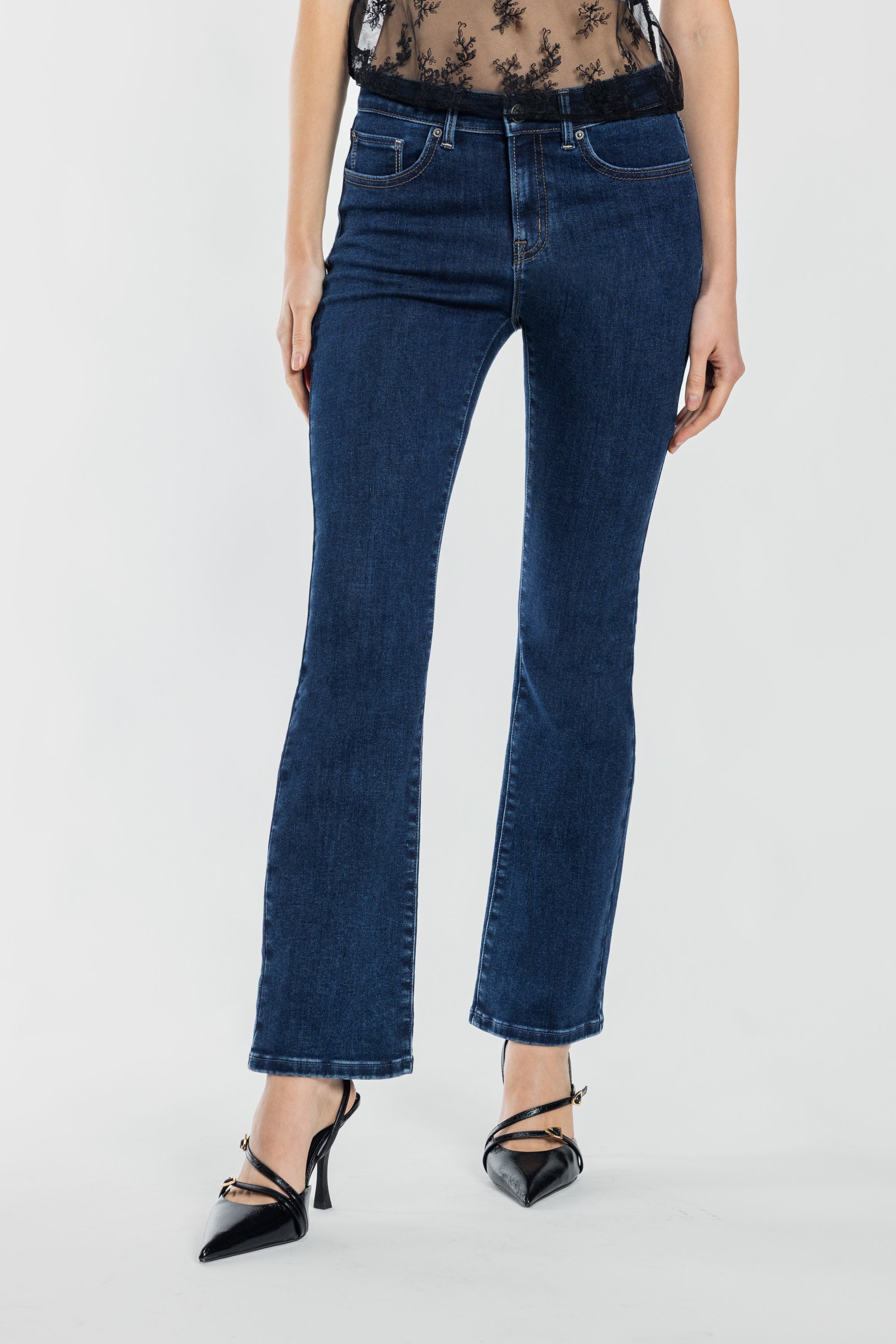 Women's dark blue bootcut jeans boots, perfect for casual outings