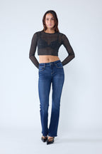 Women's dark blue bootcut jeans boots for a stylish look
