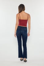 Women's dark blue bootcut jeans boots, perfect for casual outings