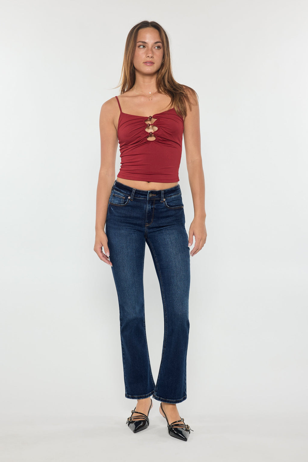 Women's dark blue bootcut jeans boots for a stylish look
