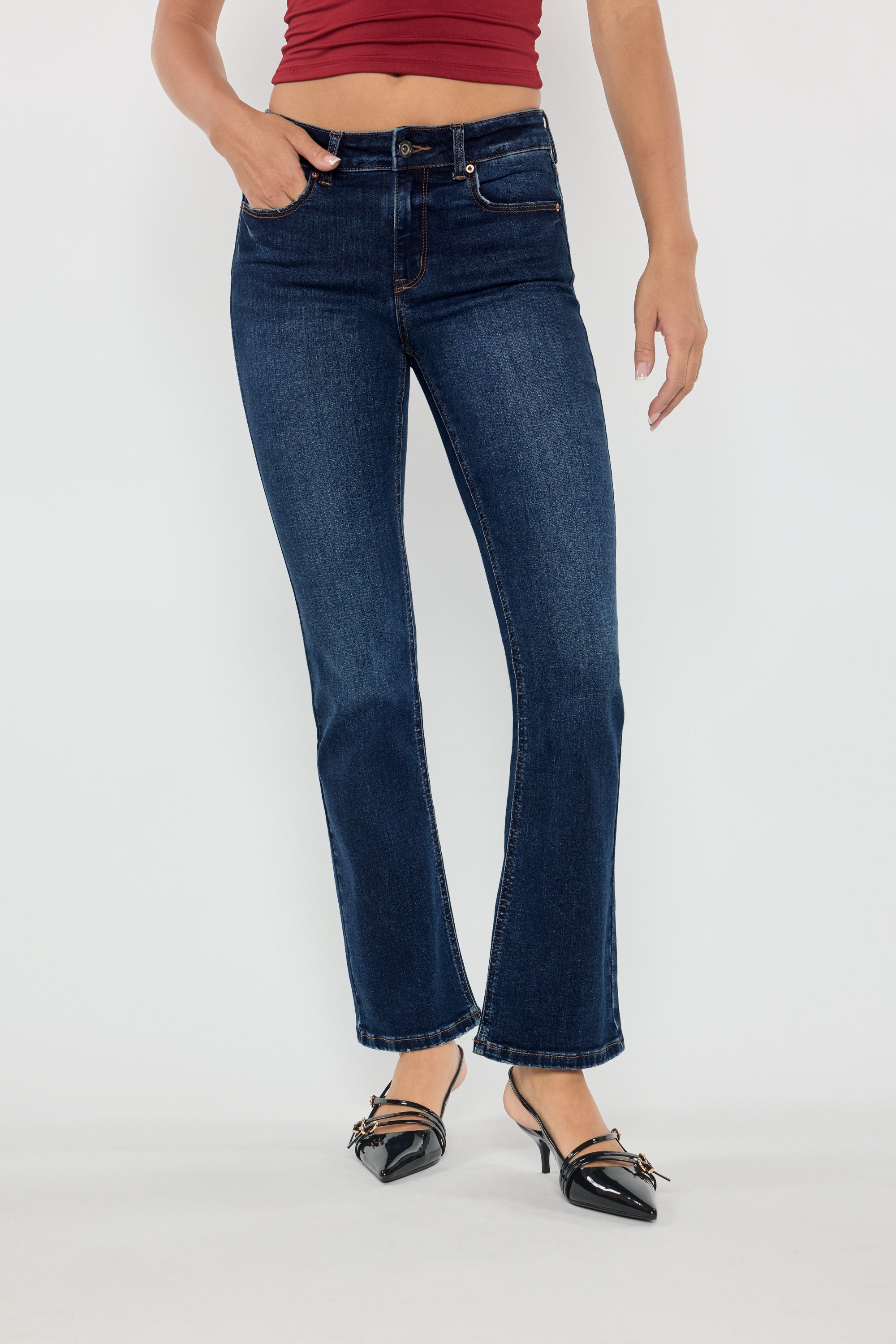 Women's dark wash bootcut jeans boots for a stylish look