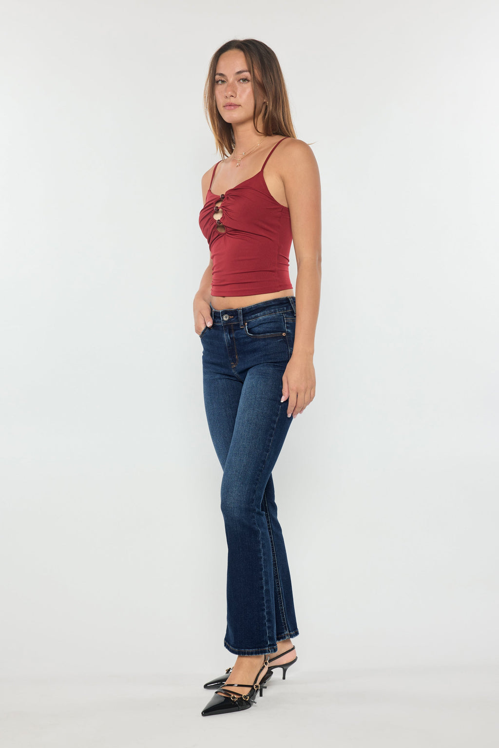 Women's dark blue bootcut jeans boots for casual wear