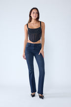 Women's dark blue bootcut jeans boots for a stylish outfit