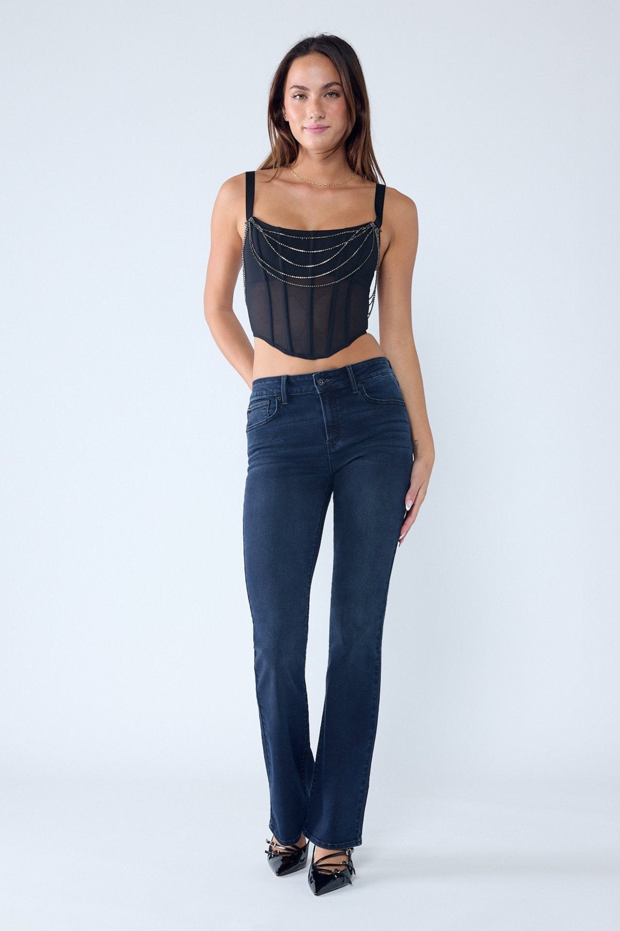 Women's dark blue bootcut jeans boots, perfect for stylish casual wear