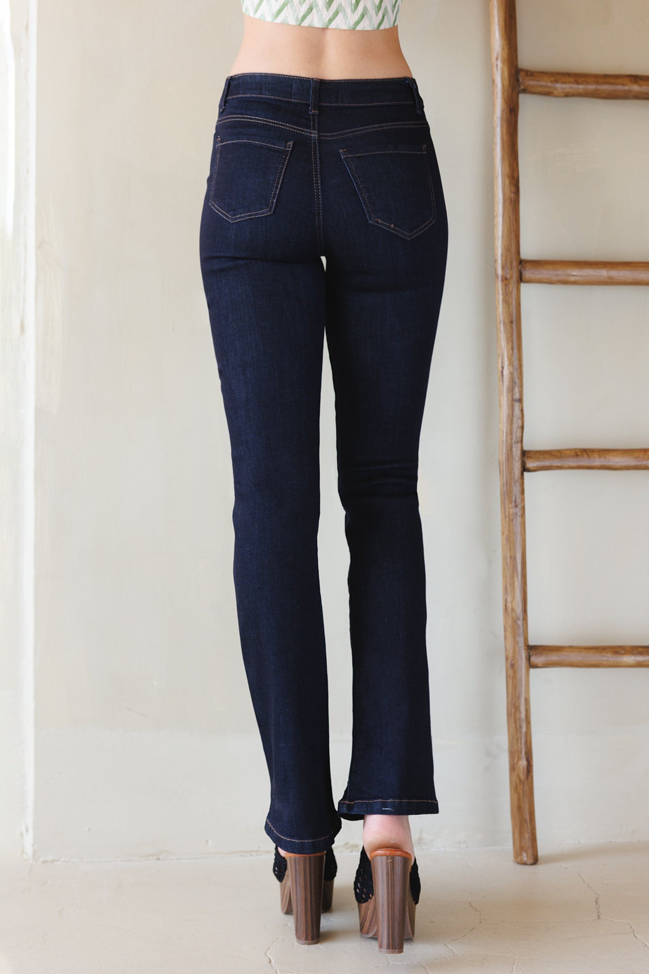 Women's dark blue bootcut jeans boots for versatile styling