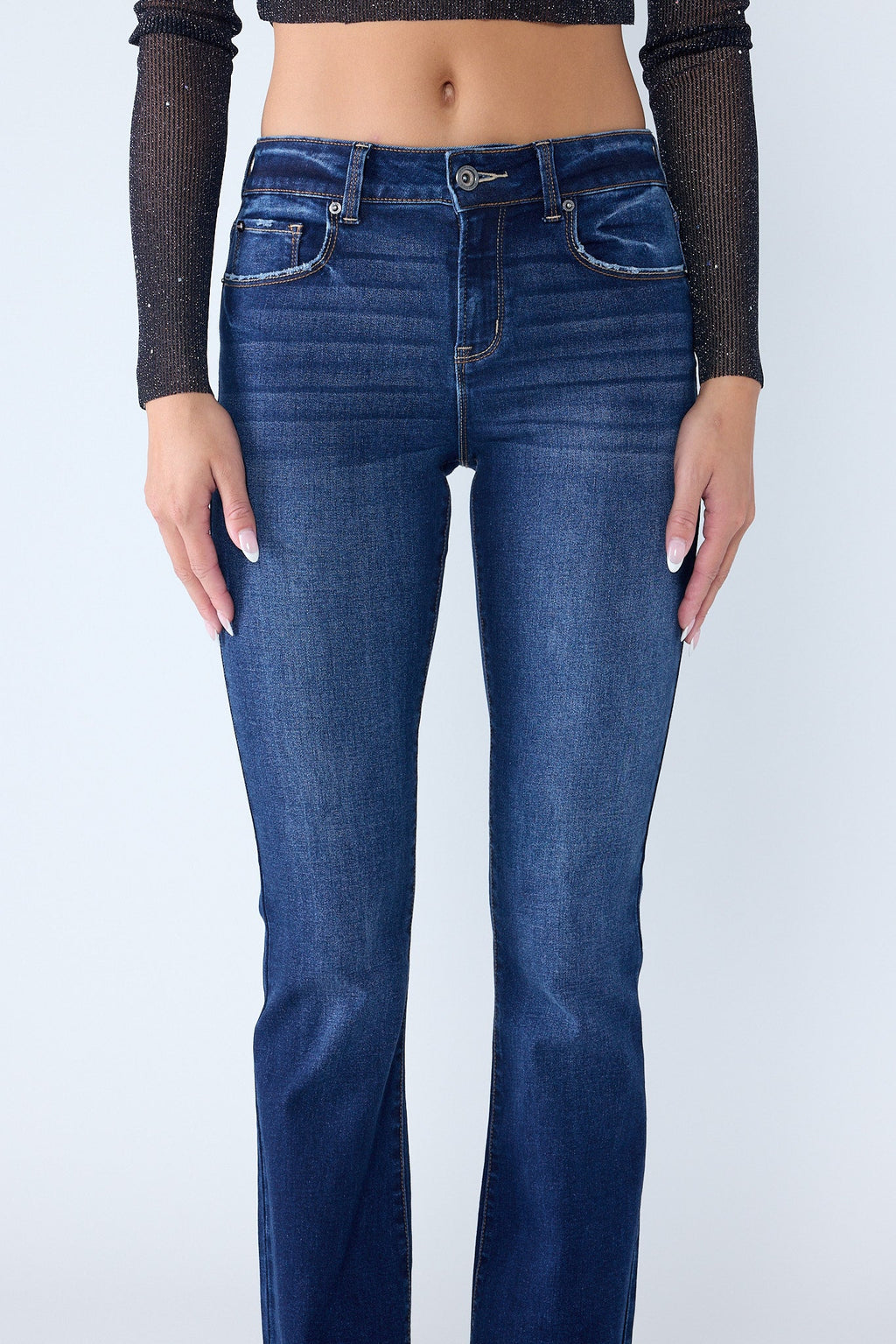 Women's dark blue bootcut jeans boots for casual outings