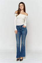 Women's blue bootcut jeans boots, stylish and comfortable for casual wear