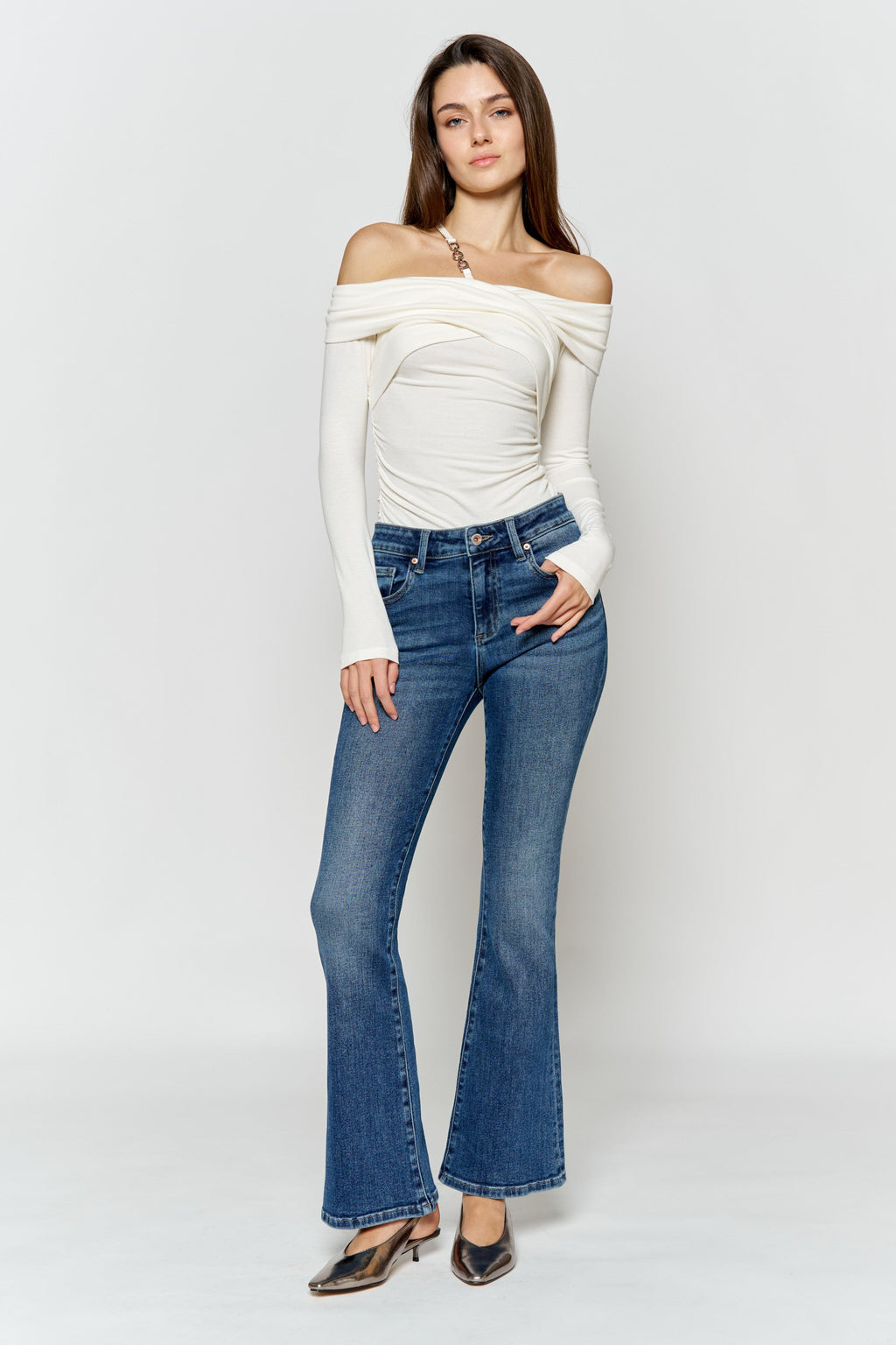 Women's bootcut jeans boots, blue denim, perfect for casual outings