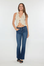 Women's dark blue bootcut jeans boots, perfect for casual outings