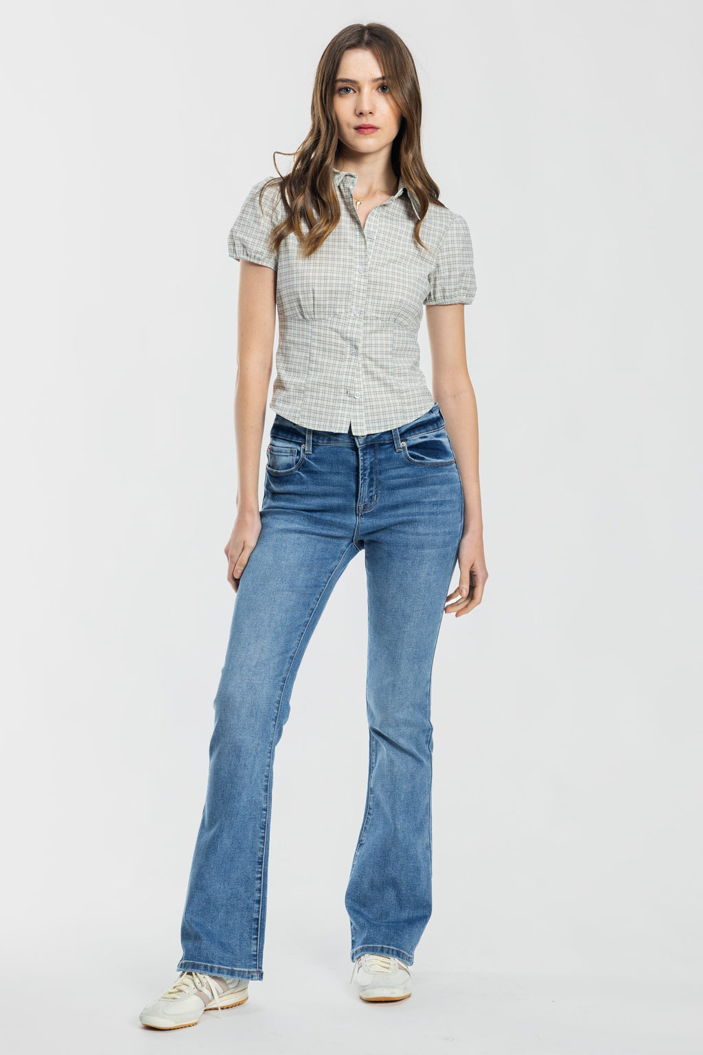 Women's blue bootcut jeans boots for a stylish casual look
