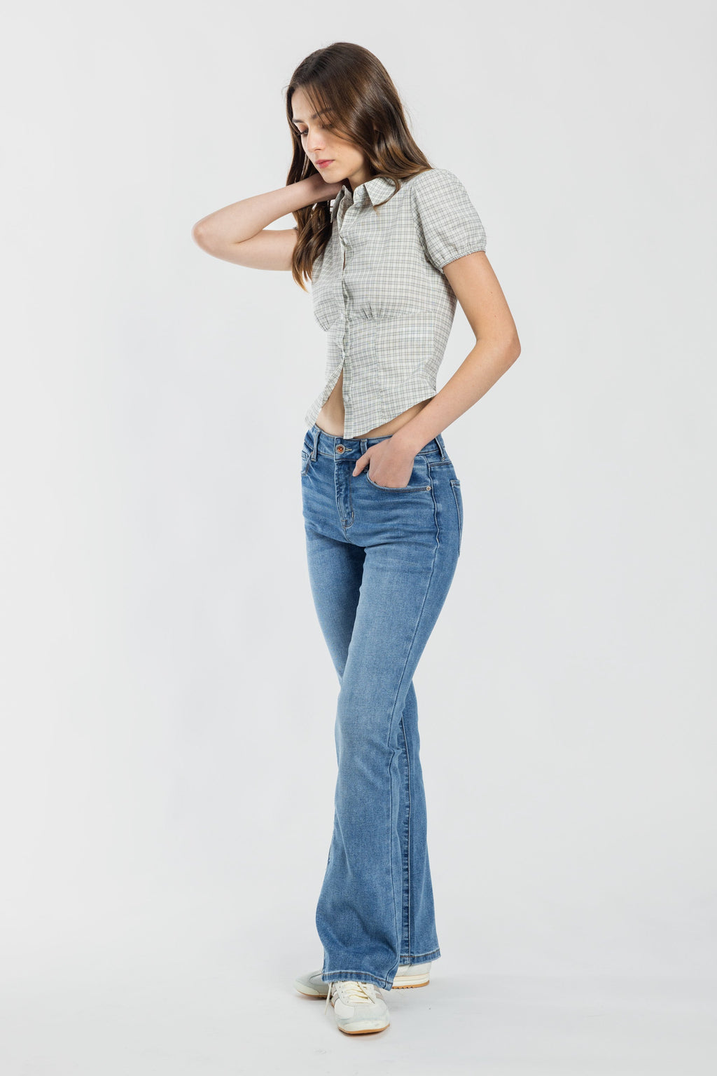 Women's blue bootcut jeans boots for casual everyday wear