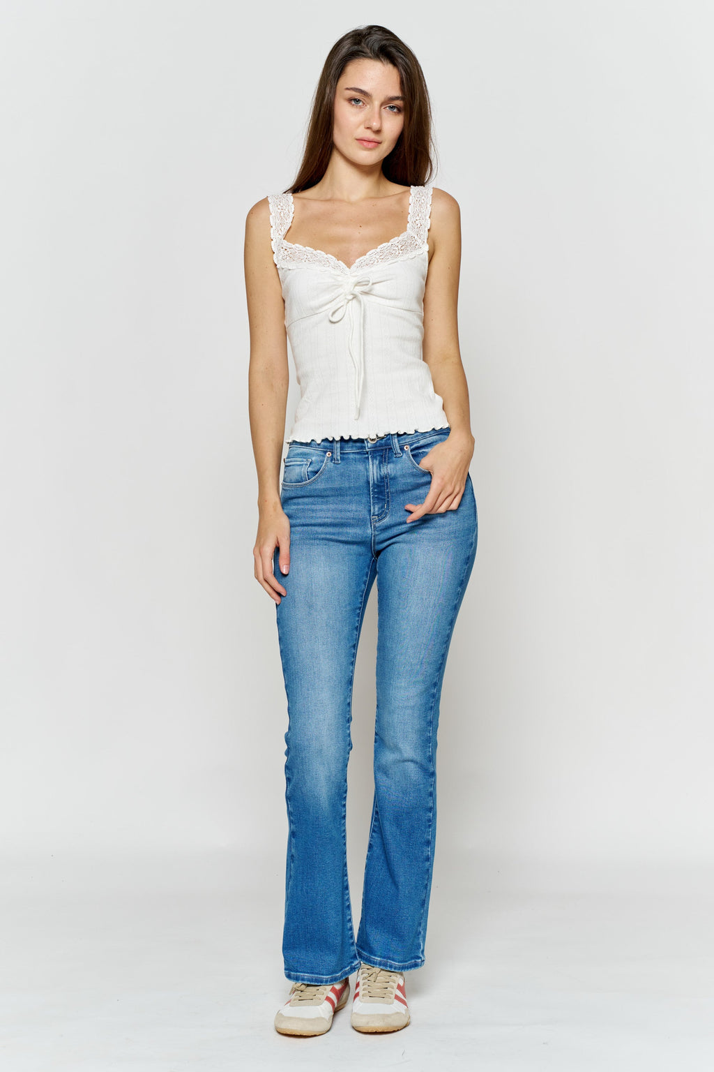 Women's blue bootcut jeans boots for casual outings and everyday wear