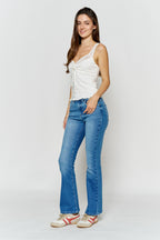 Women's blue bootcut jeans boots for a casual outfit