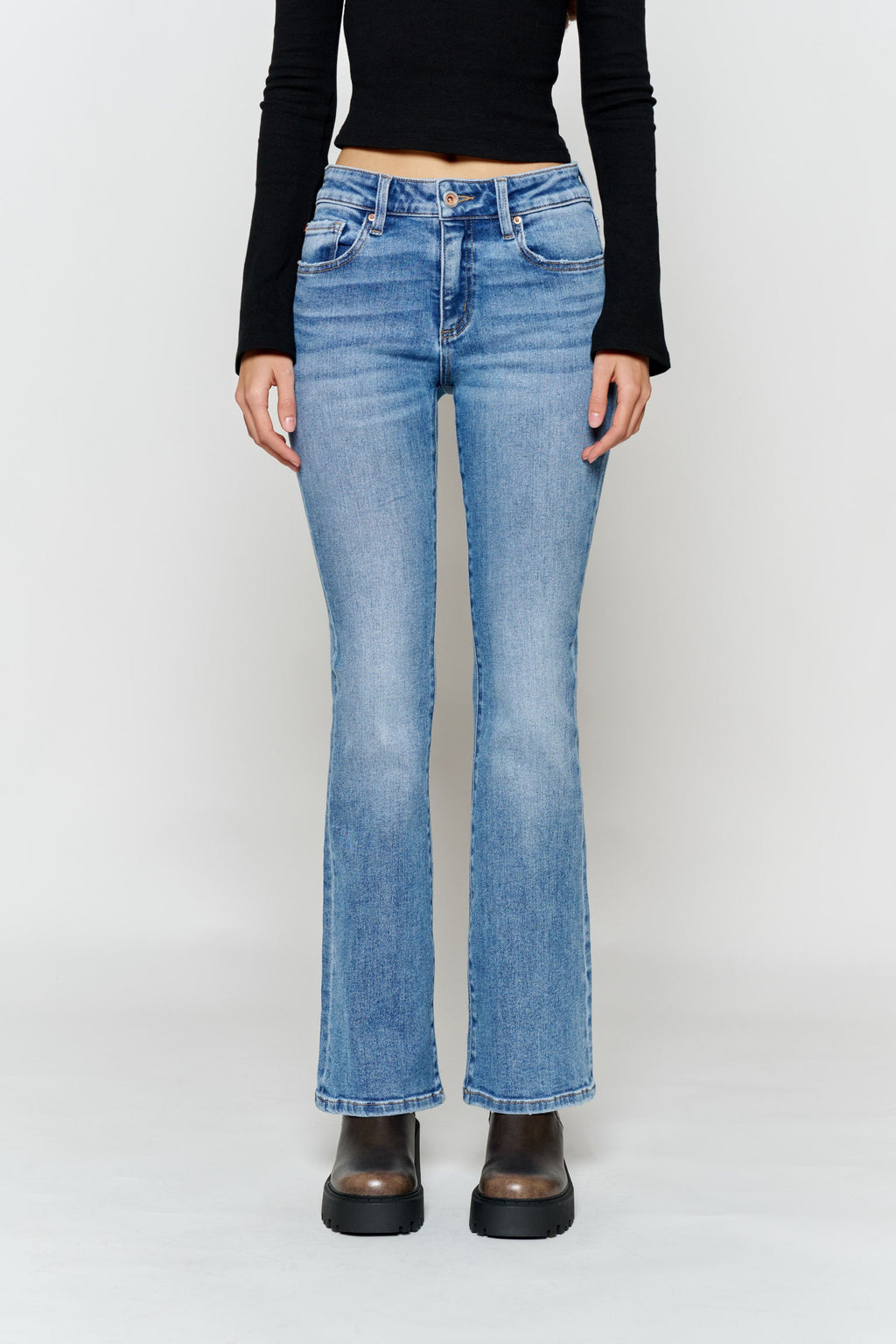 Women's light blue bootcut jeans boots, perfect for casual outings