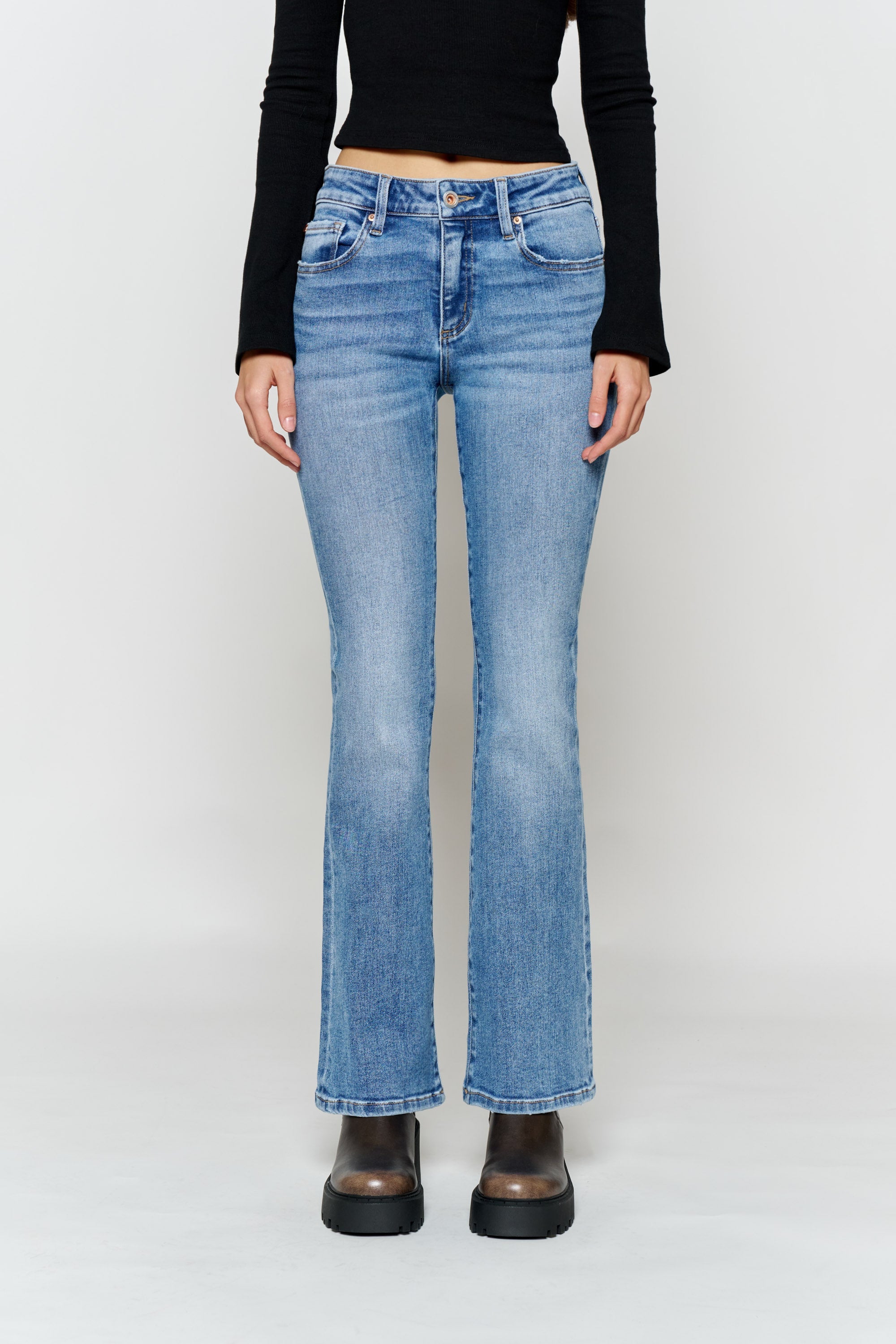 Women's light blue bootcut jeans boots, perfect for casual outings