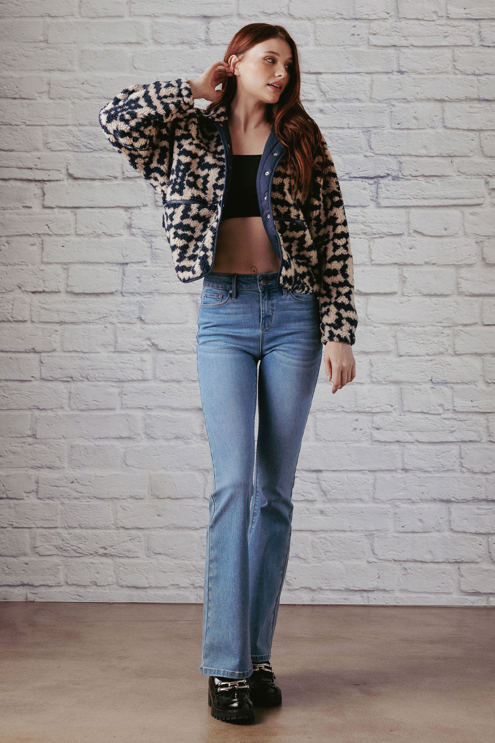 Women's blue bootcut jeans boots, perfect for everyday wear.