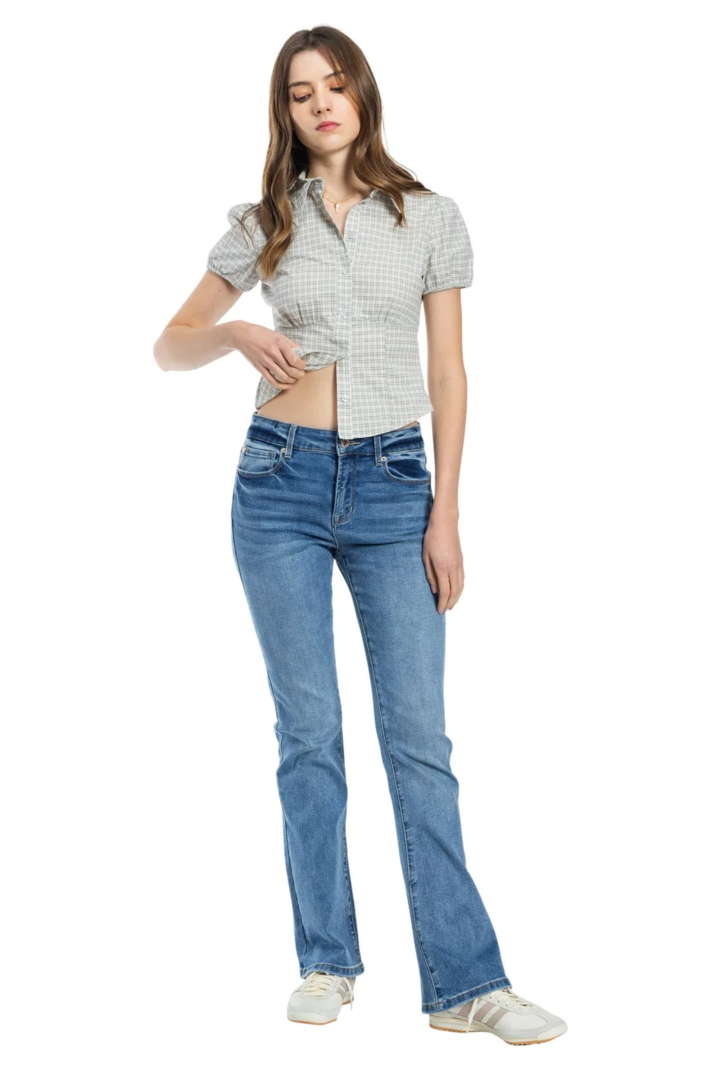 Women's blue denim bootcut jeans boots, perfect for casual wear