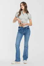 Women's blue bootcut jeans boots, perfect for casual outings
