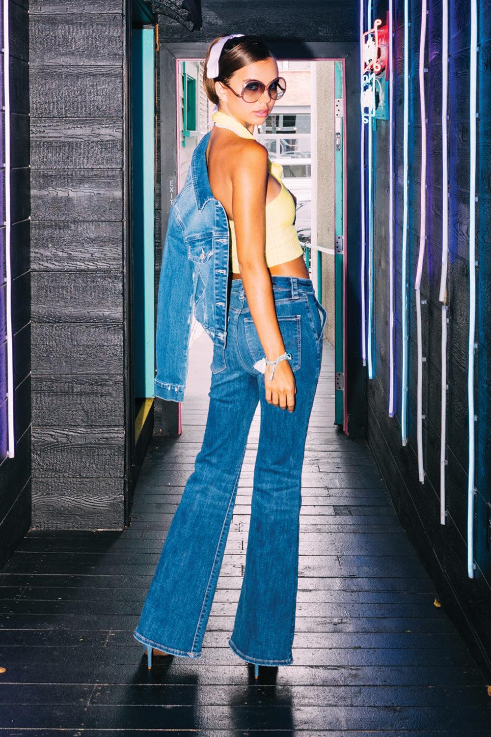 Women's bootcut jeans boots with a classic blue wash and stylish fit