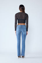 Women's blue bootcut jeans boots, perfect for casual styling