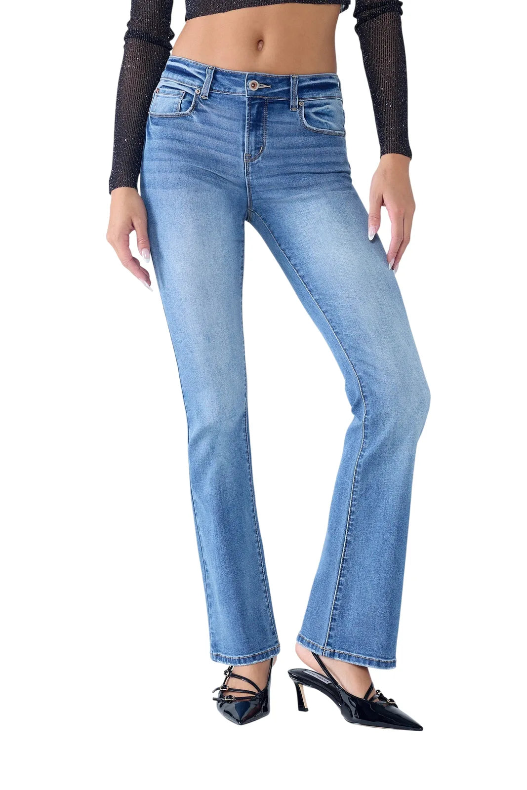 Women's blue bootcut jeans boots, versatile denim for casual wear