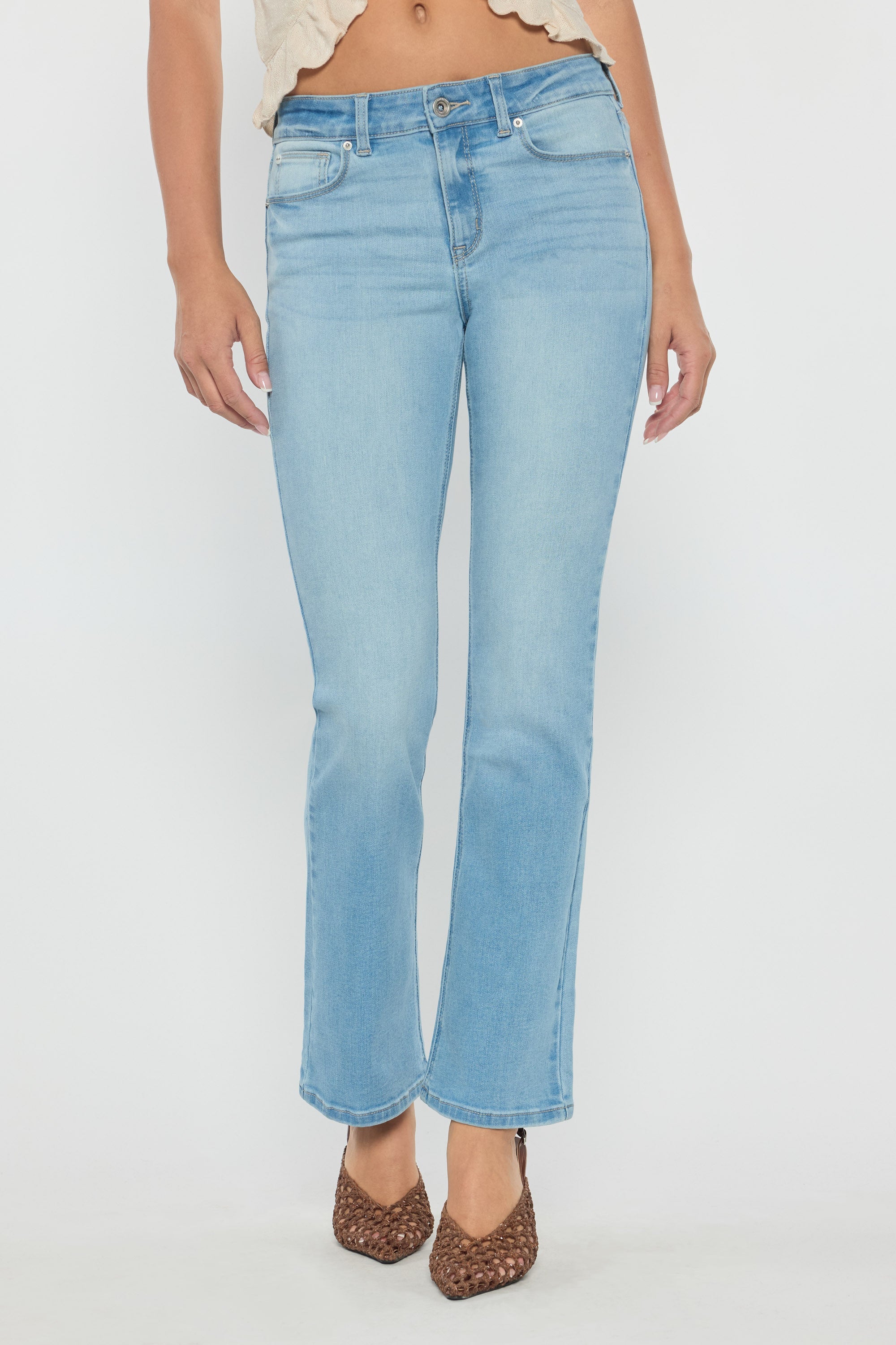 Women's light blue bootcut jeans boots for a stylish look