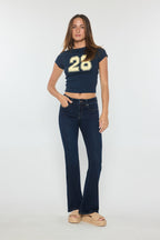 Women's dark blue bootcut jeans boots for a stylish casual look