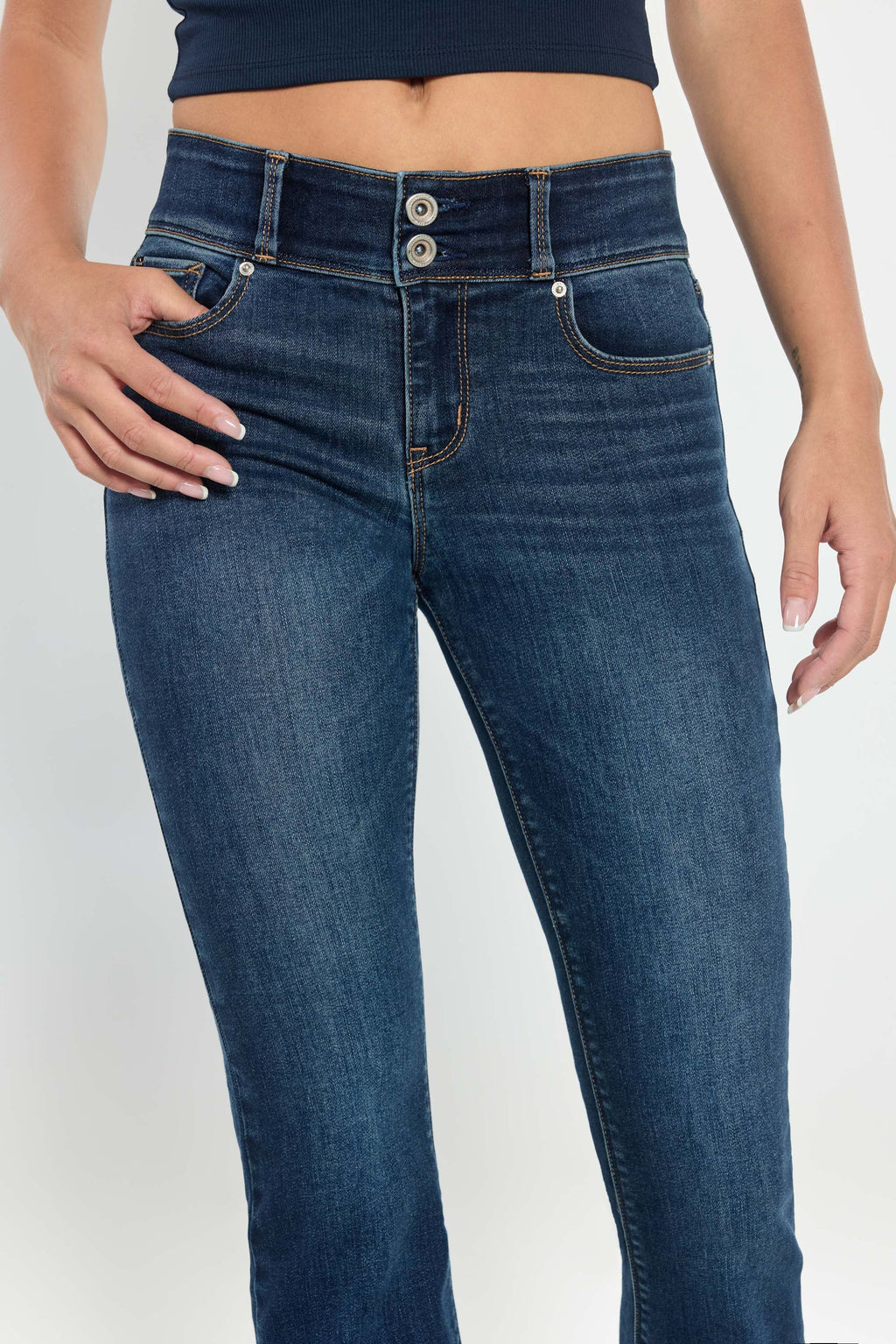Women's dark wash bootcut jeans boots, perfect for casual outings