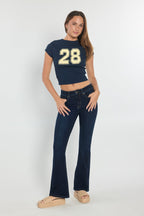 Women's dark blue bootcut jeans boots, perfect for casual outings