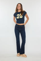 Women's dark blue bootcut jeans boots for casual wear