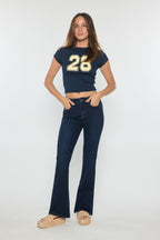Women's dark blue bootcut jeans boots for a stylish casual look