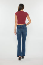 Women's bootcut jeans boots in dark wash denim for chic style