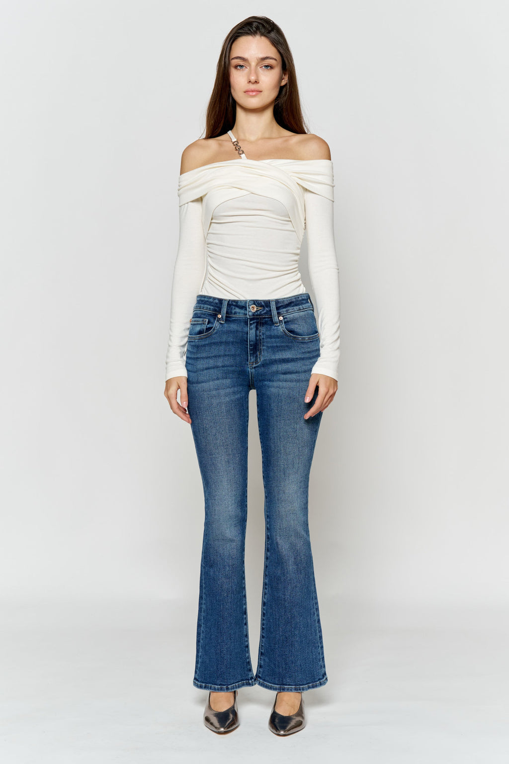 Women's bootcut jeans boots in blue denim, perfect for casual wear