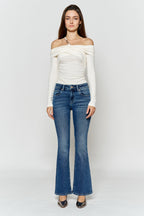 Women's bootcut jeans boots in blue denim, perfect for casual wear