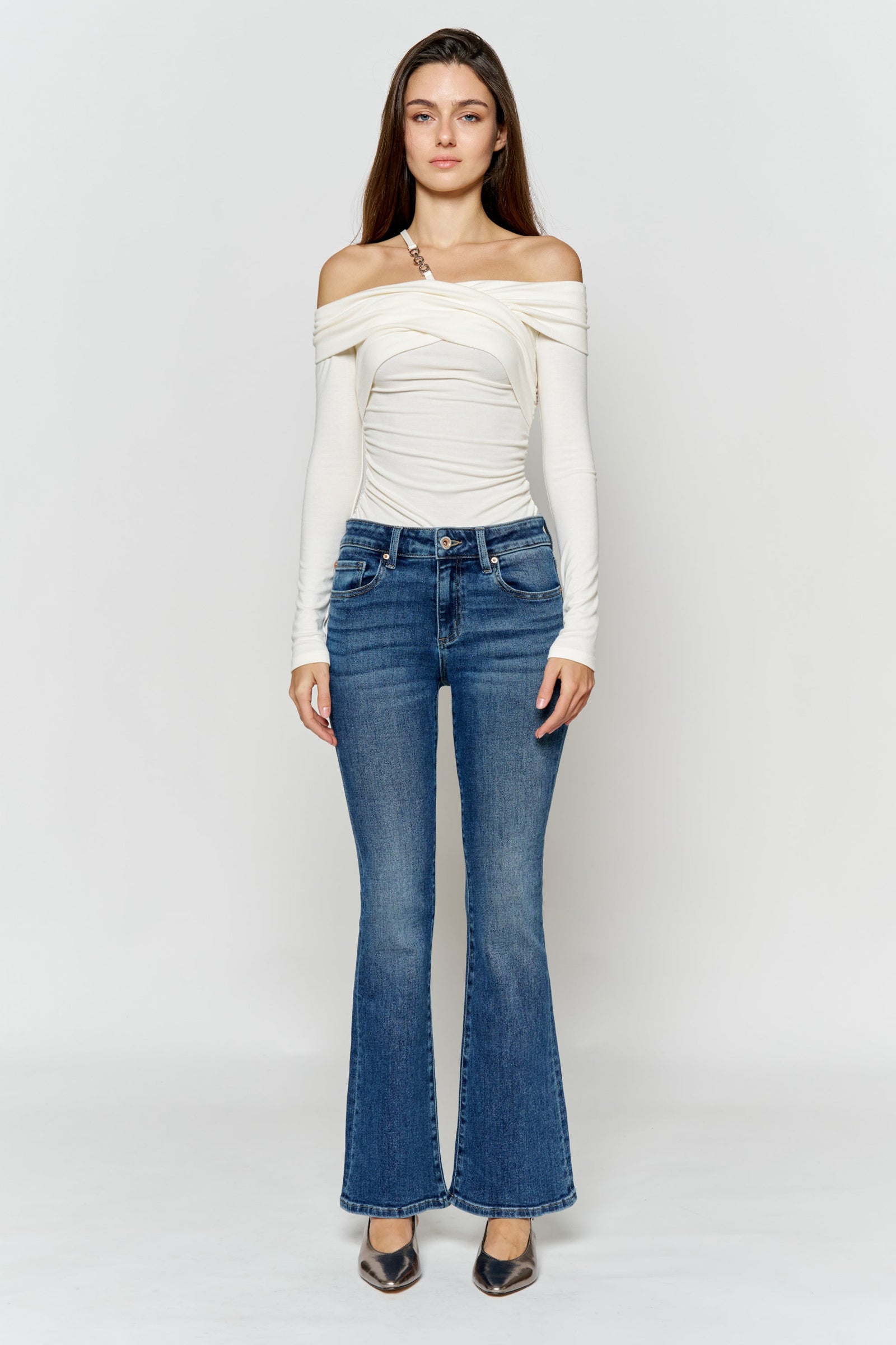 Women's bootcut jeans boots in blue denim, perfect for casual wear