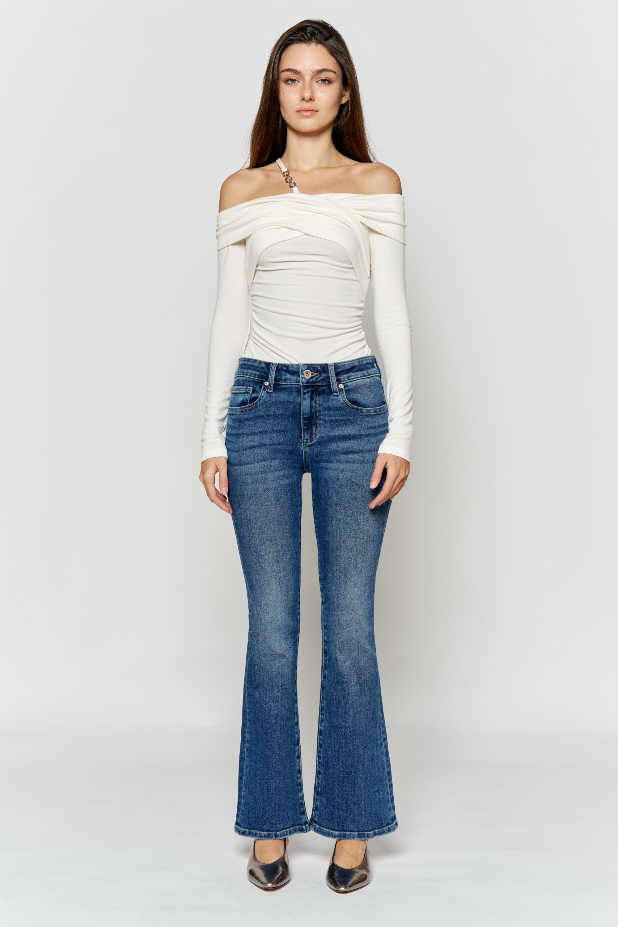 Women's bootcut jeans boots in blue denim, perfect for casual wear