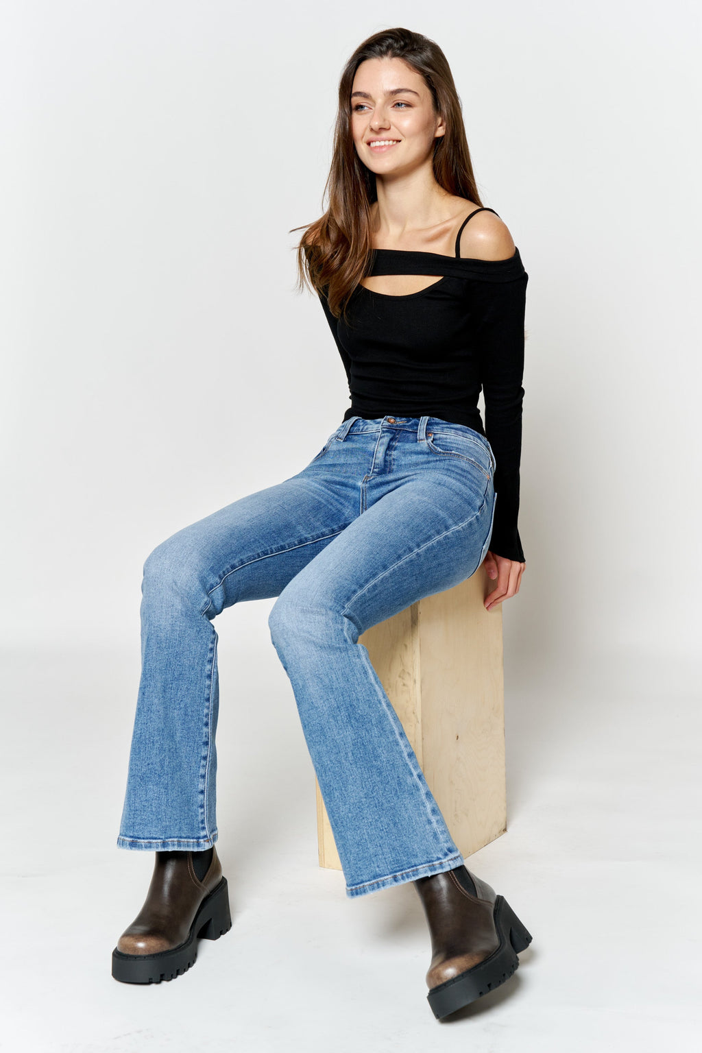 Women's blue bootcut jeans boots, perfect for casual outings