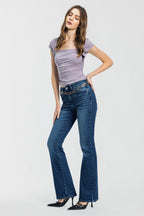 Women's blue bootcut jeans boots, stylish fit for casual wear