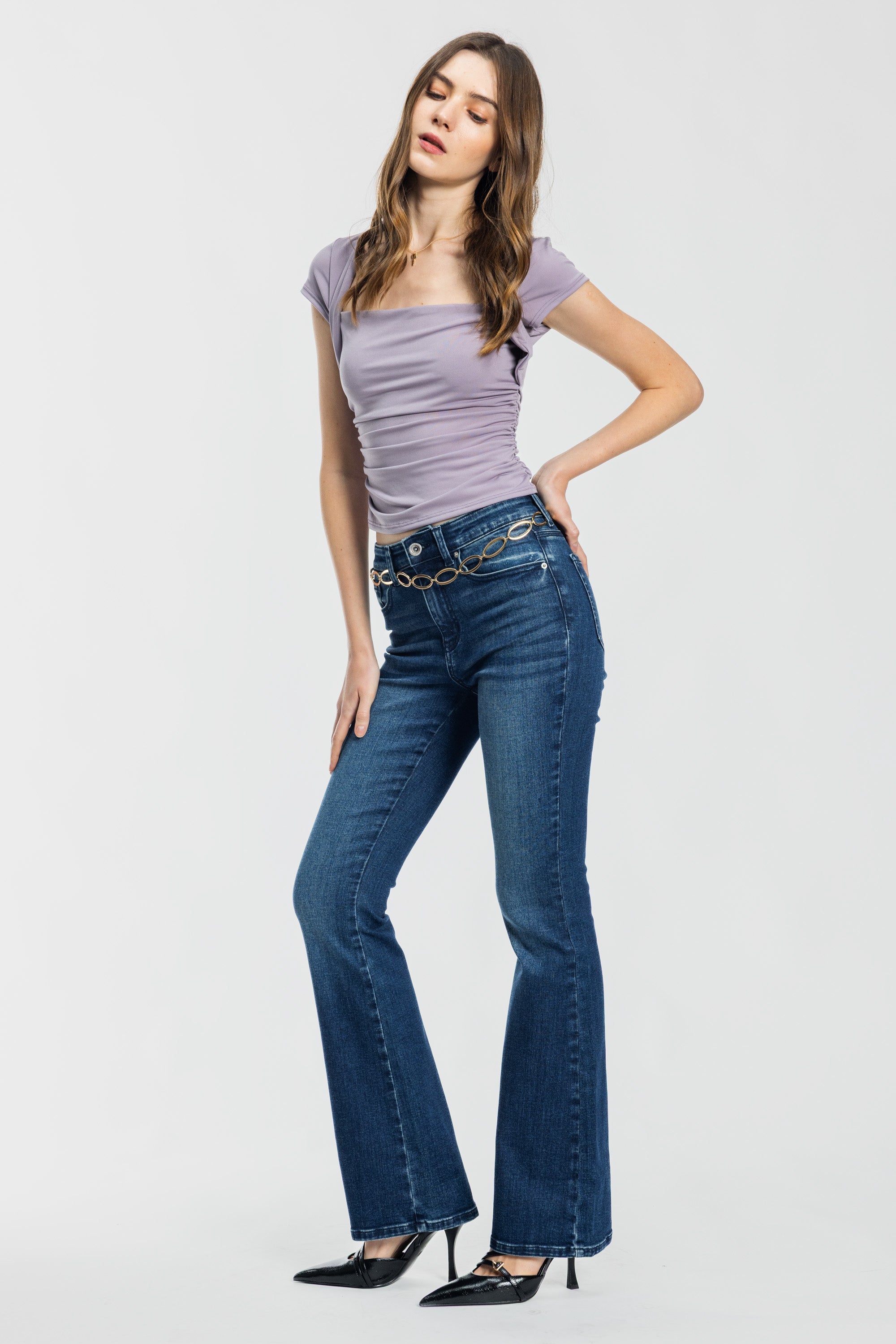 Women's blue bootcut jeans boots, stylish fit for casual wear