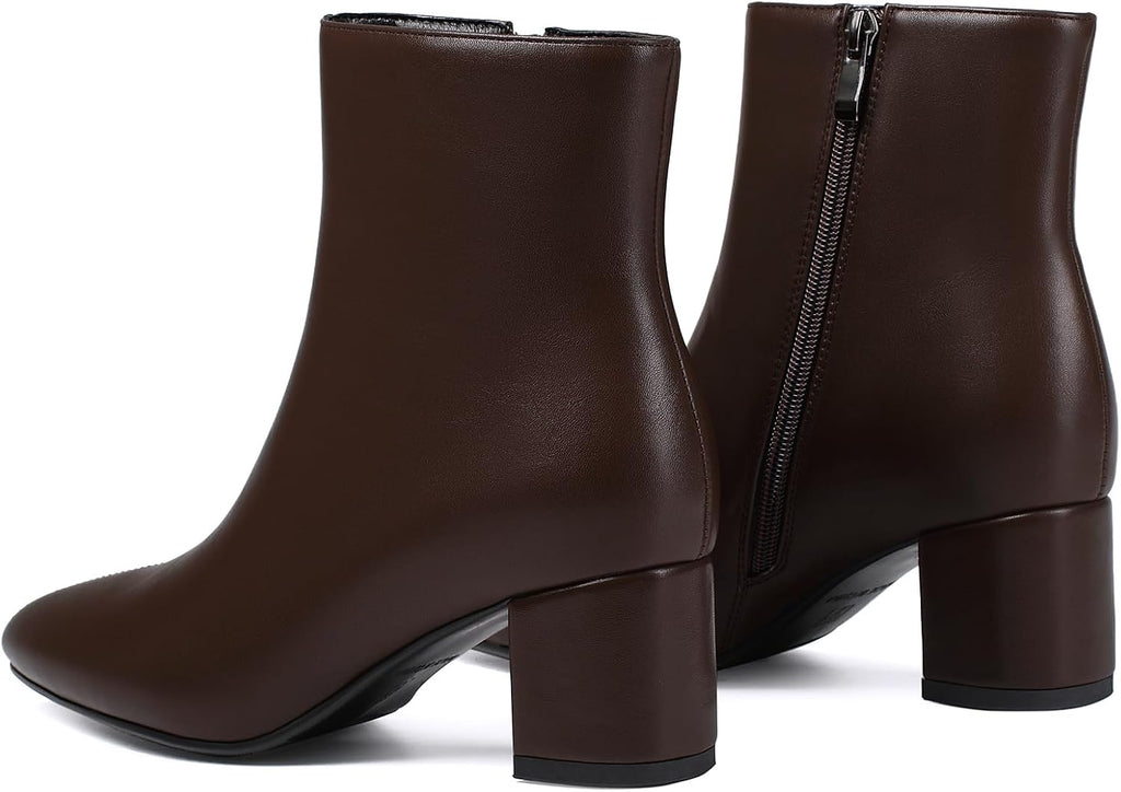 Booties for Women Pointed Toe Ankle Boot Chunky Block Low Heel Boot – close-up upper detail