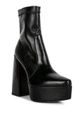 Women's black leather platform boots for ankle with chunky heel