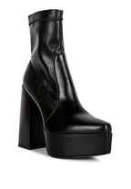 Women's black leather platform boots for ankle with chunky heel