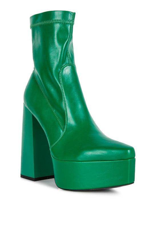 Rag Company women's green leather boots for ankle with chunky heels
