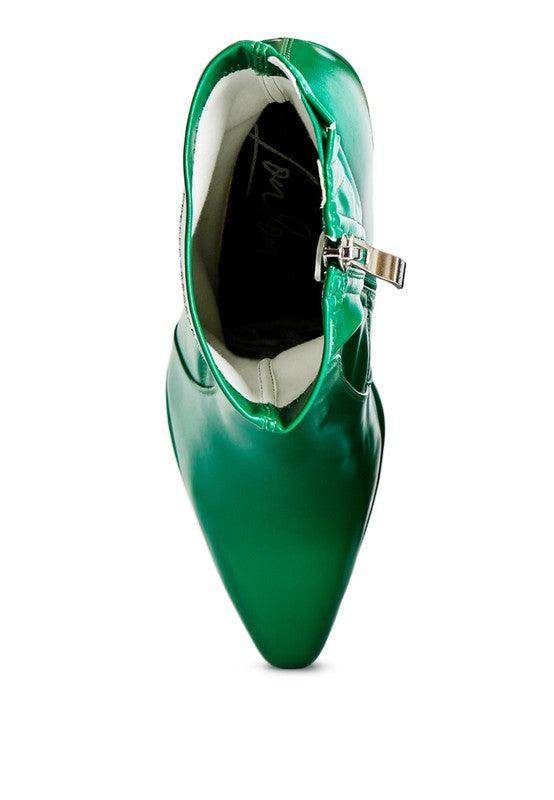 Women's green leather ankle boots for ankle, stylish and chic