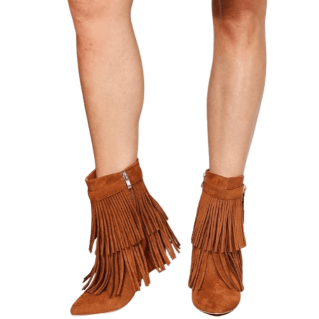 Women's brown suede fringe boots for ankle, stylish and trendy