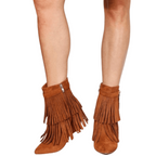 Women's brown suede fringe boots for ankle, stylish and trendy