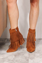 Trendsi brown suede ankle boots with fringe detailing for stylish outings