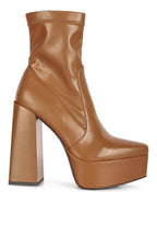 Women's tan platform boots for ankle with a sleek design